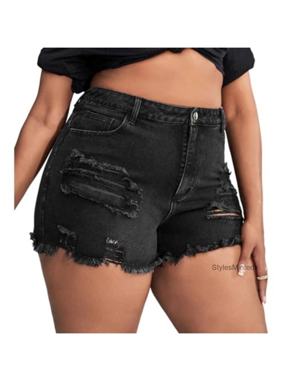 Plus Size Denim Shorts Women High Waisted Stretch Summer Jean Shorts Ripped - Picture 4 of 5